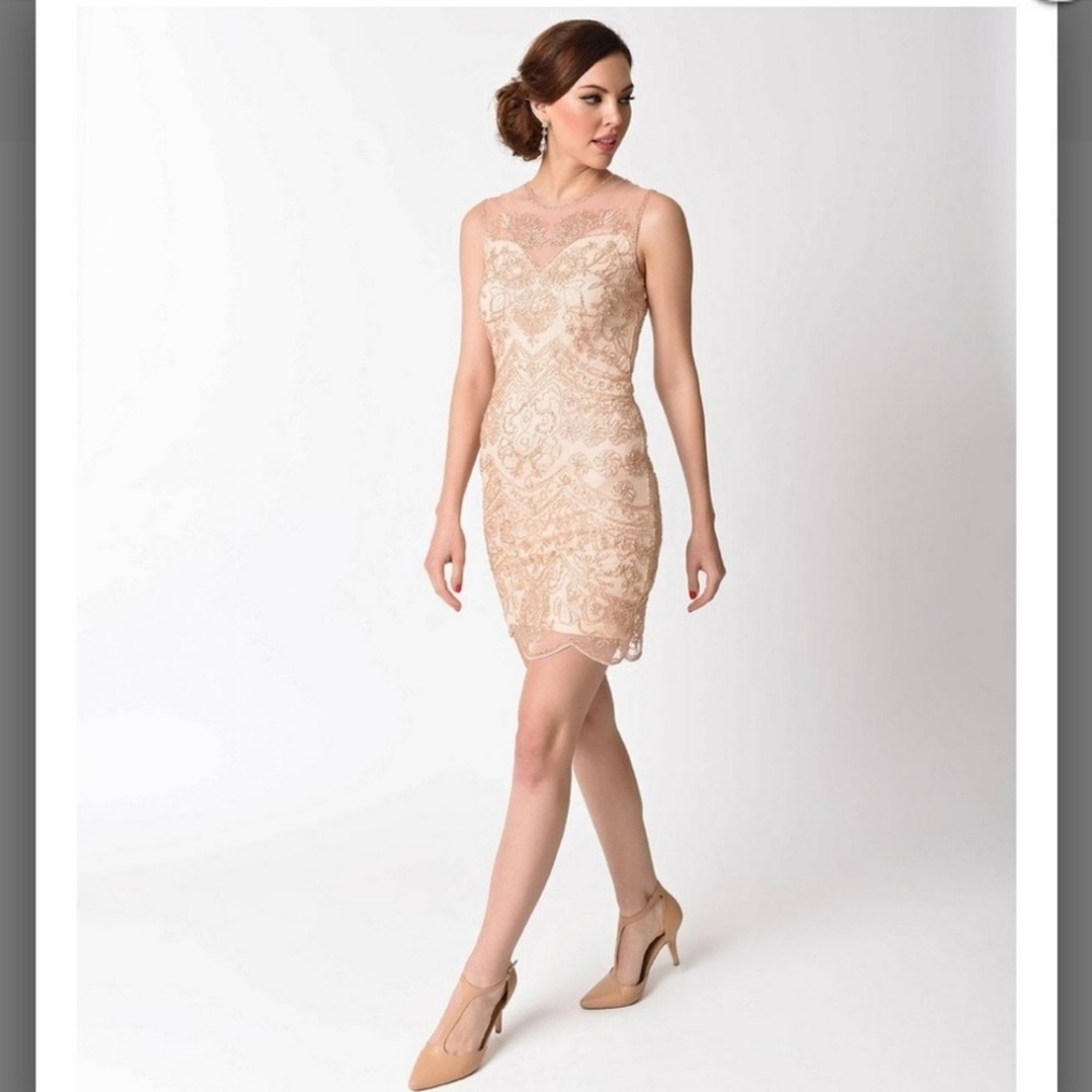 Unique Vintage Peach Flapper Beaded 1920s Dress